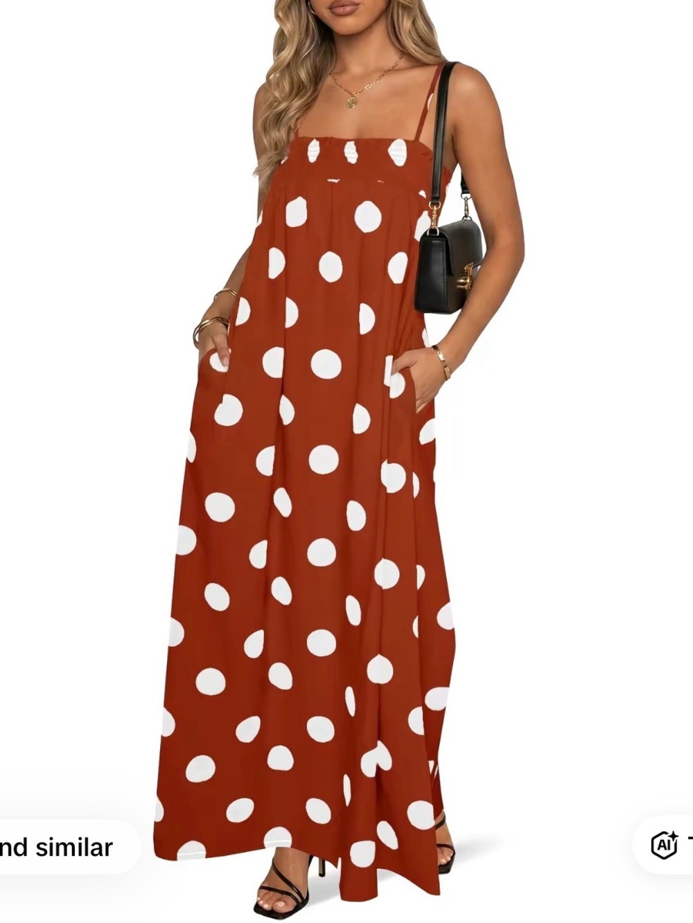 Women’s Polka Dot Maxi Dress - Rust/White